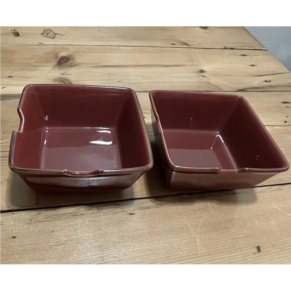 2 POTTERY BARN Asian Square Bowls Paprika ~ Chopstick Rests